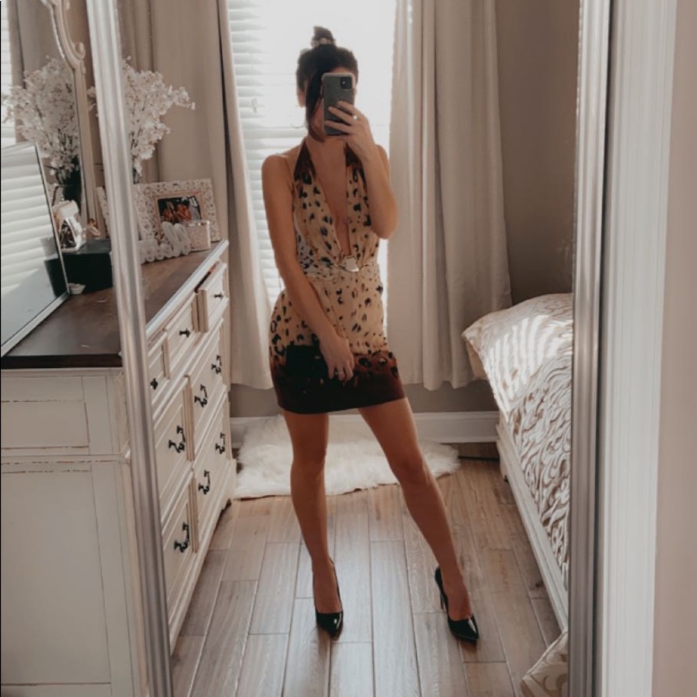 Satin leopard mini dress